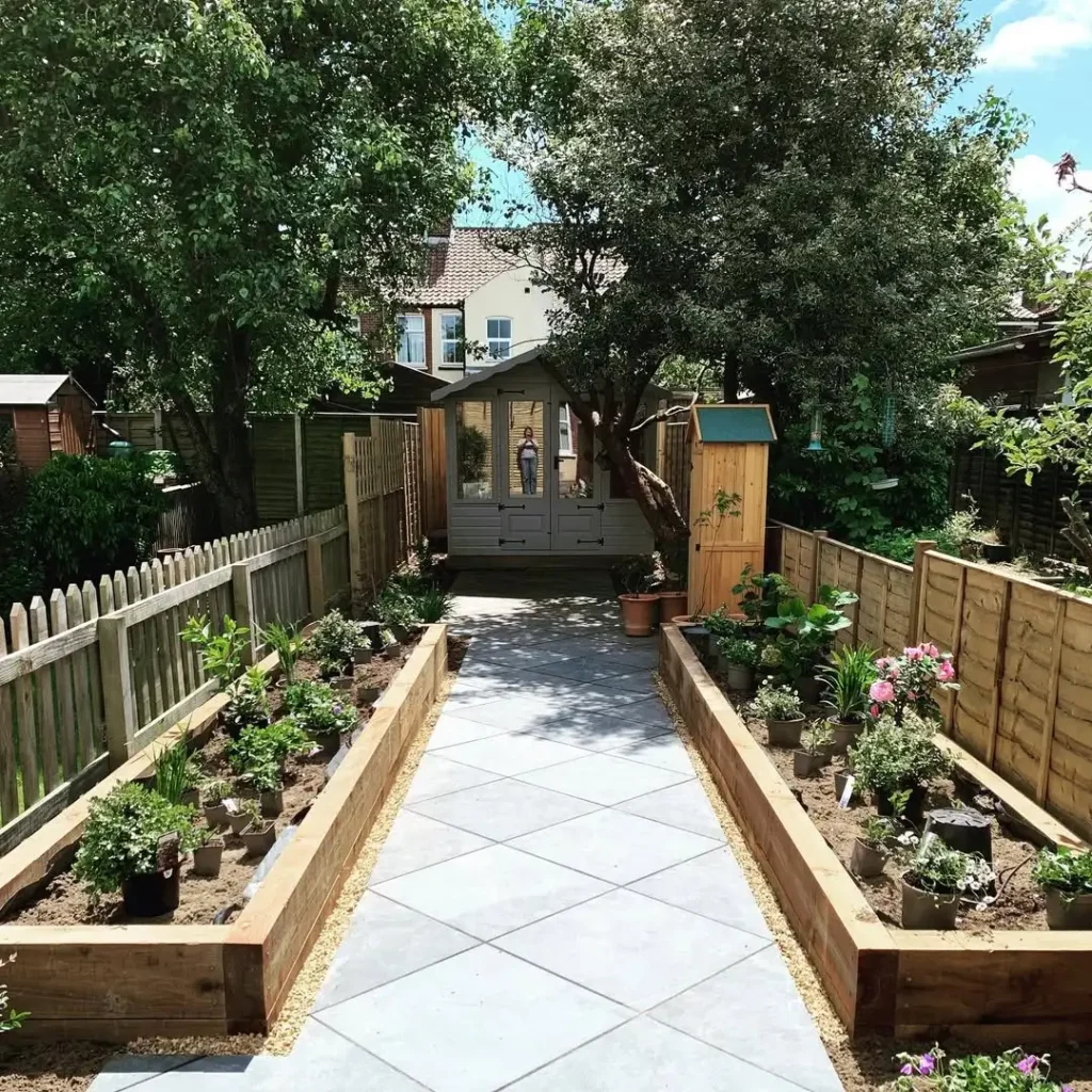 Symmetrical Raised Beds with Central Walkway