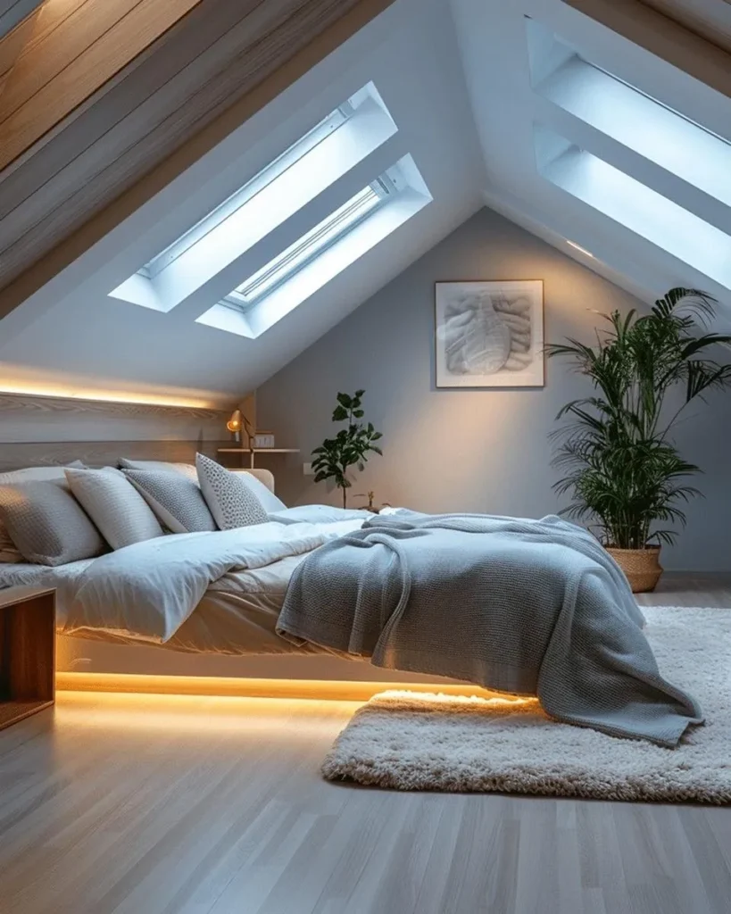 Minimalist Skylight Bedroom with Soft Glow
