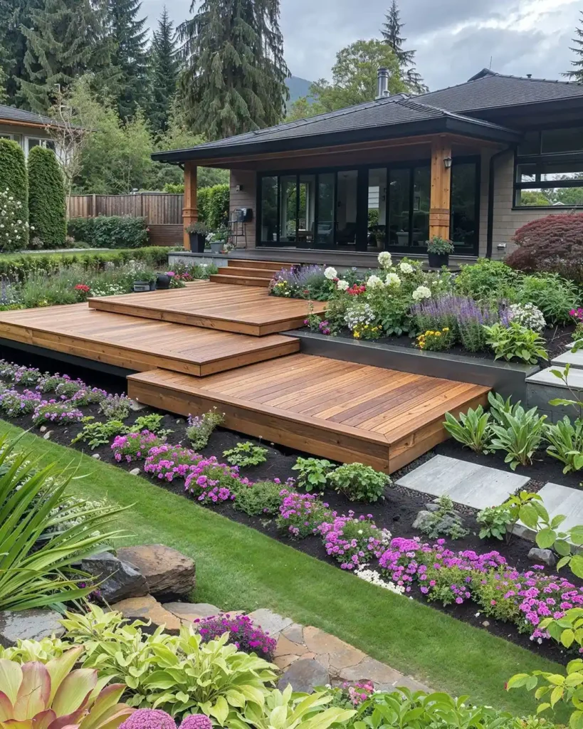 Multi Level Decking with Integrated Flower Borders