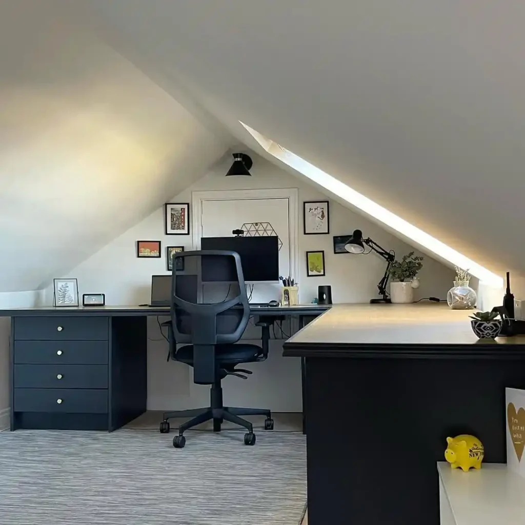 Minimalist Attic Workspace Under a Low Slope