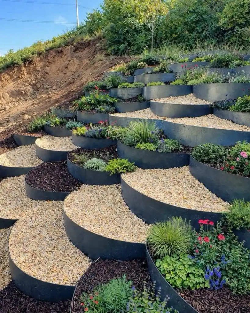 Curved Metal Edging for Sculpted Terraced Planting