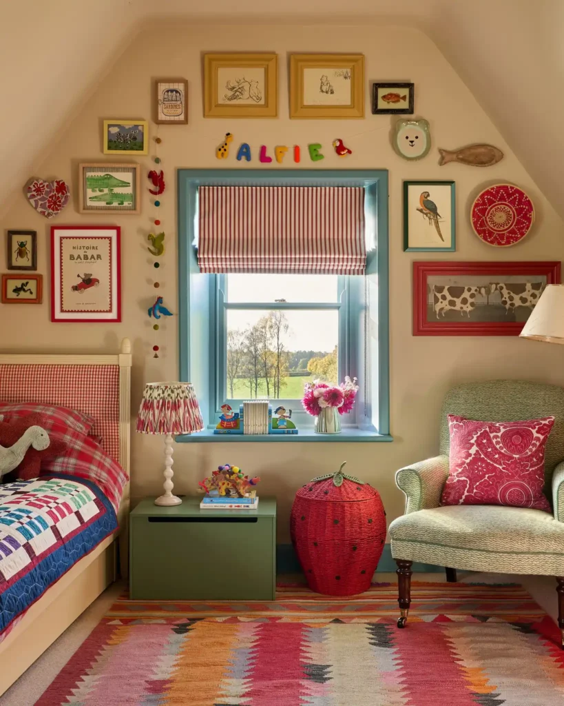 Playful Kids Attic Bedroom with Gallery Wall