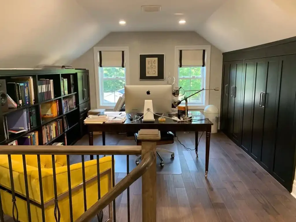 Classic Attic Office with Library Style Storage