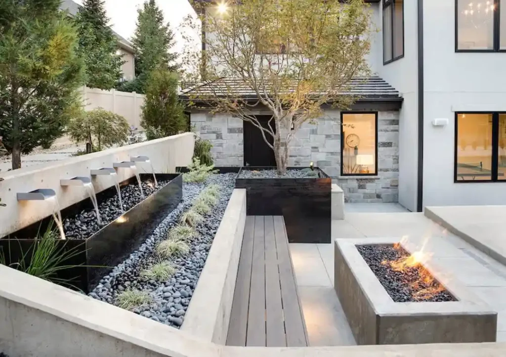 Minimalist Concrete Terrace with Water Feature