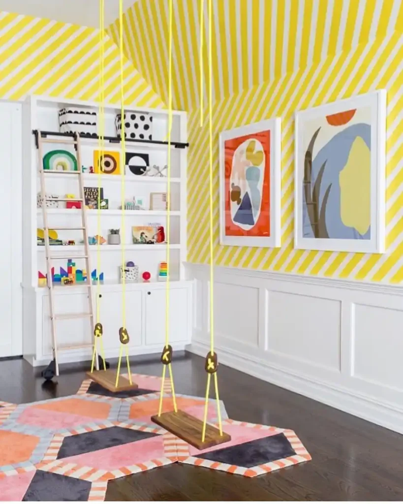 Modern Graphic Playroom with Swing Accents