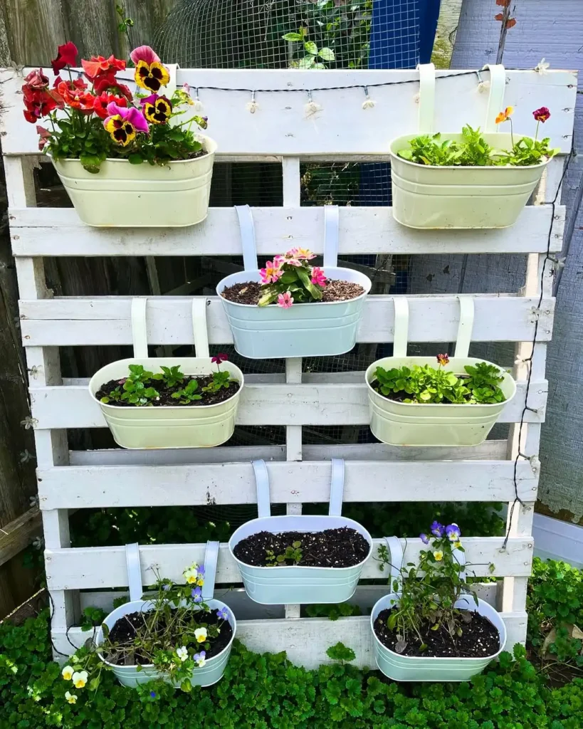 Simple Pallet Wall with Hanging Planters