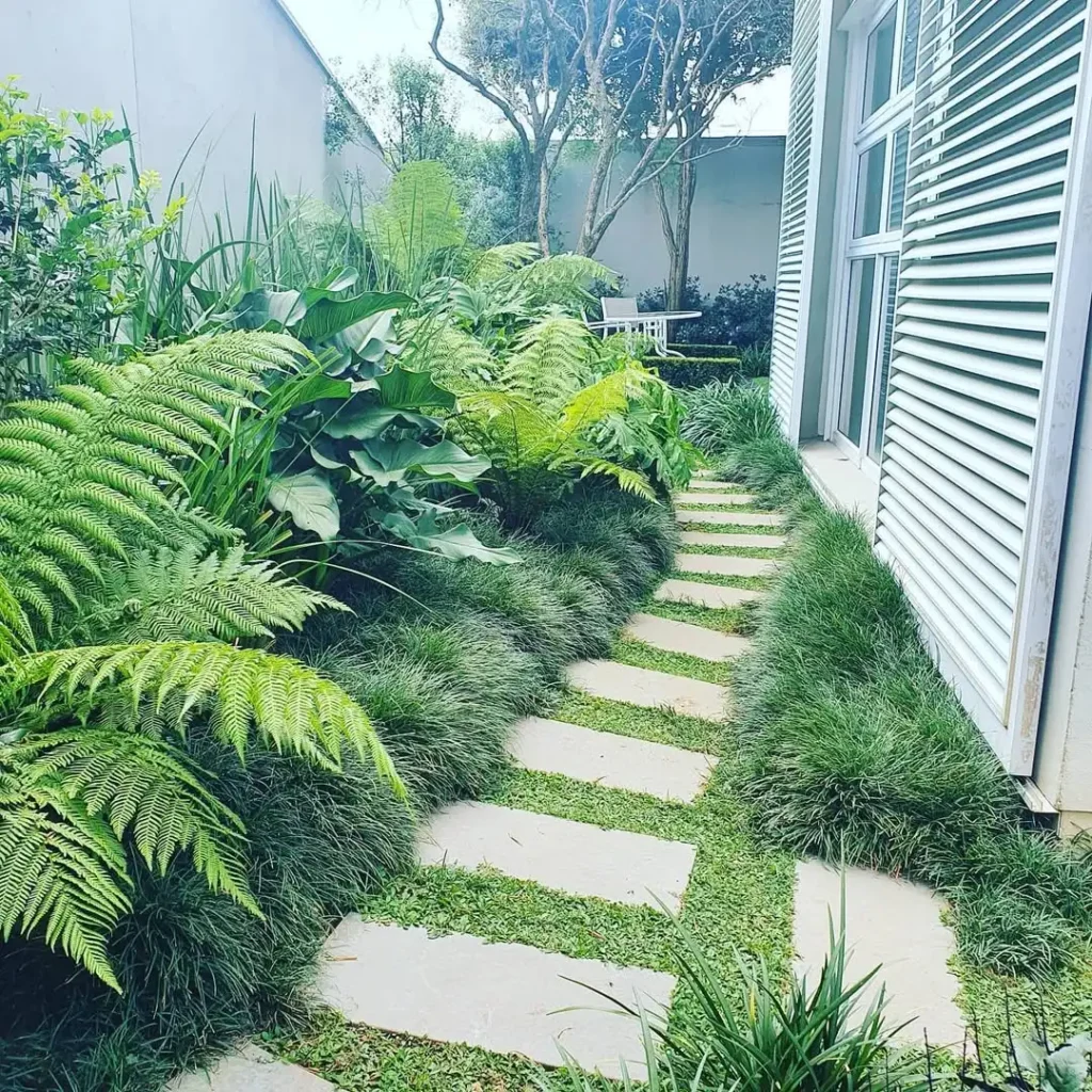 Tropical Inspired Narrow Garden Pathway