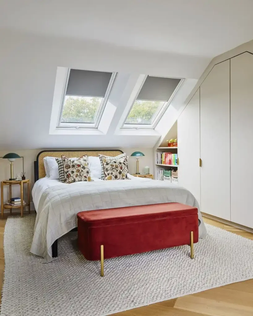 Bright Modern Attic Bedroom with Skylights and Clean Lines