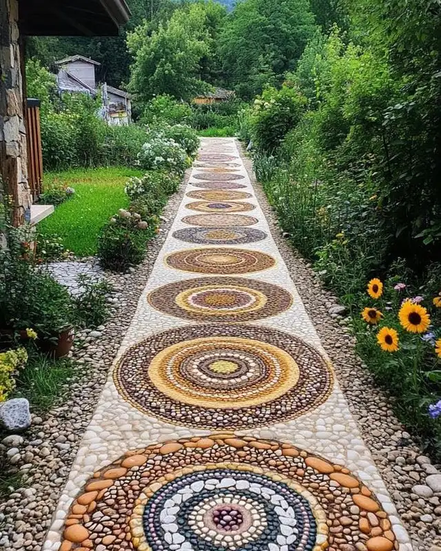 Artistic Pebble Mosaic Pathway