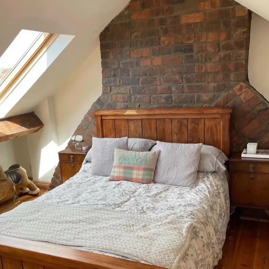 Attic Bedroom with Exposed Brick Feature Wall