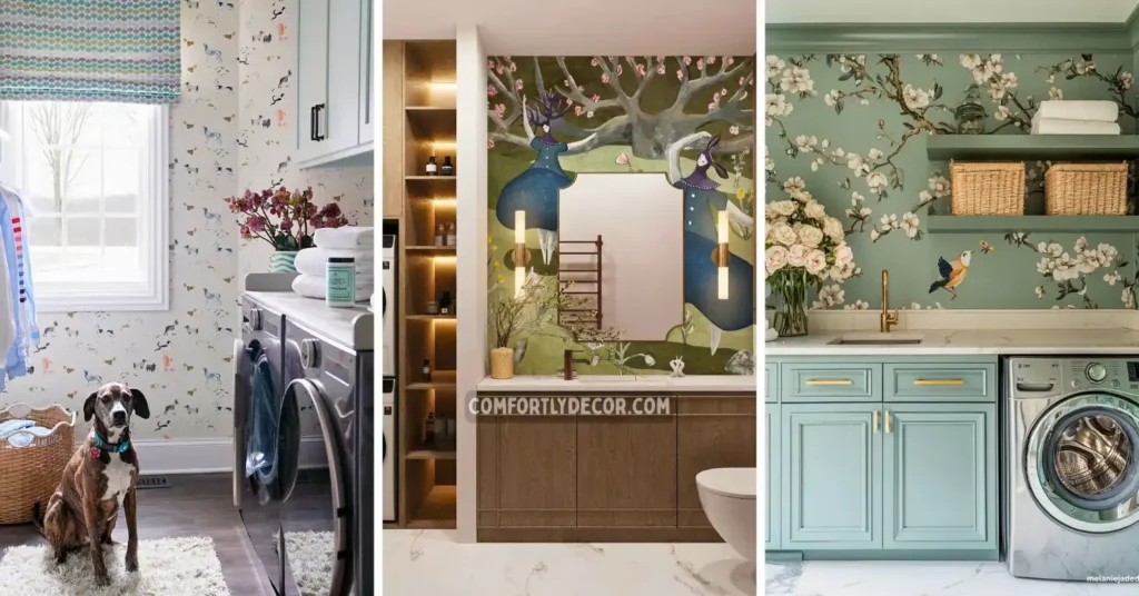 laundry room wallpaper accent wall ideas